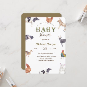 Invitation Baby shower des animaux de ferme aquarelle