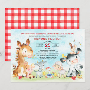 Invitation Baby shower des animaux de ferme aquarelle