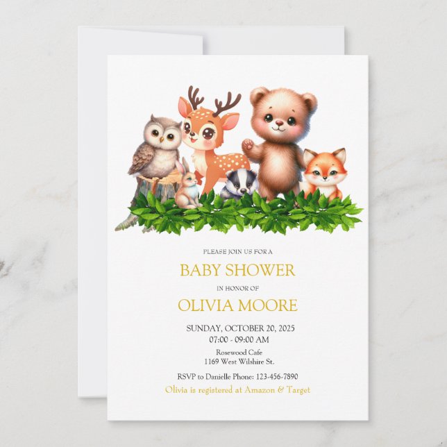Invitation Baby shower des animaux de forêt mignon (Devant)