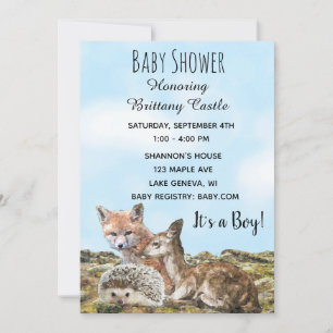 Invitation Baby shower des animaux de la créature des bois