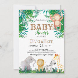 Invitation Baby shower des animaux de la jungle