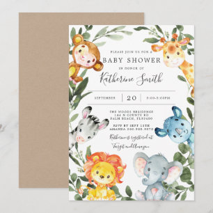 Invitation Baby shower des animaux de la jungle