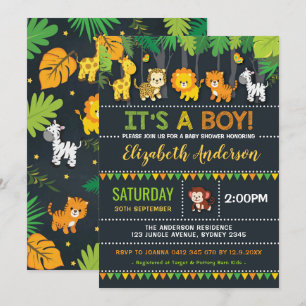 Invitation Baby shower des animaux de la Jungle Cute