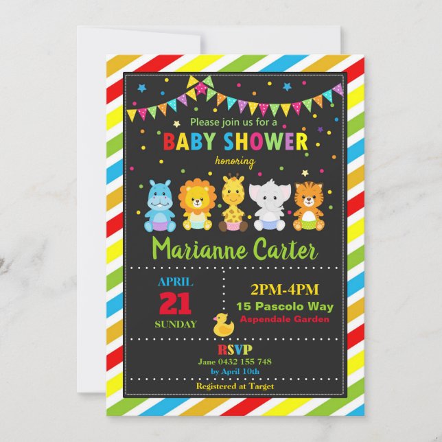 Invitation Baby shower des animaux de la jungle fine Invitati (Devant)