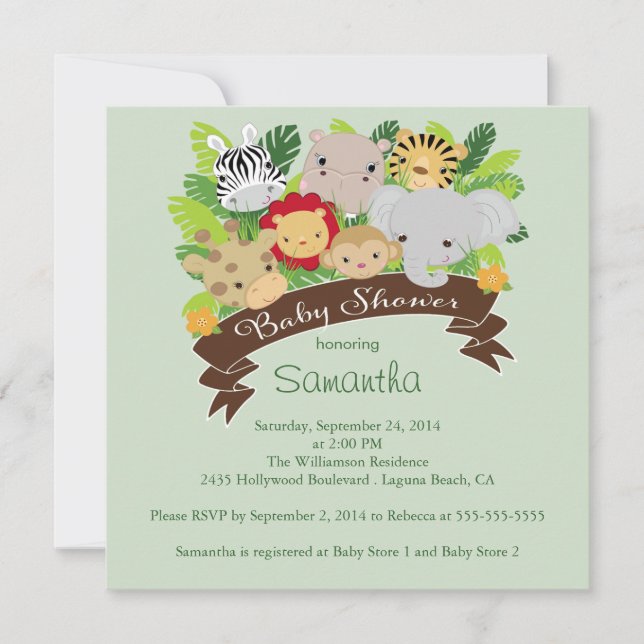 Invitation Baby shower des animaux de la jungle moderne (Devant)