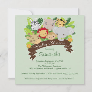 Invitation Baby shower des animaux de la jungle moderne