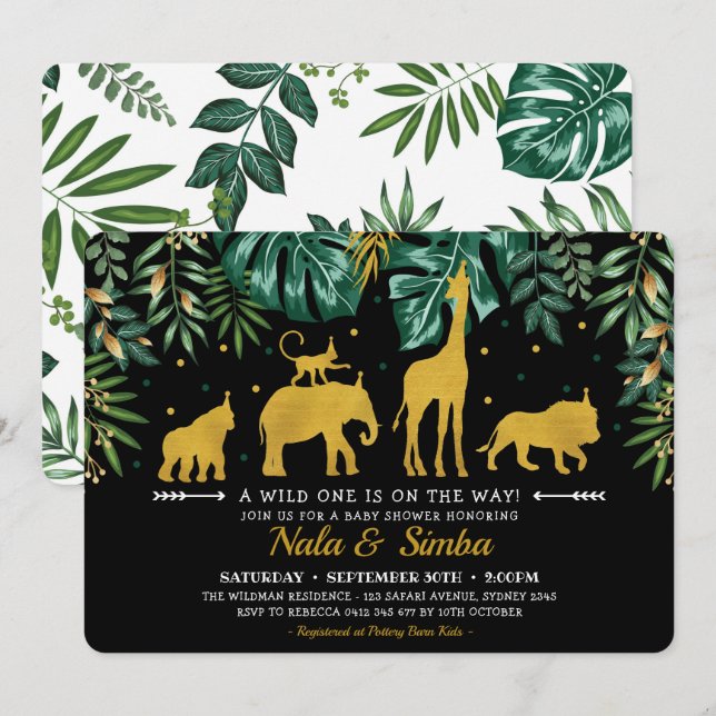 Invitation Baby shower des animaux de la jungle tropicale (Devant / Derrière)
