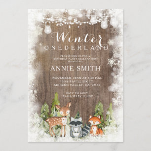 Invitation baby shower des animaux de l'arrière-pays d'hiver