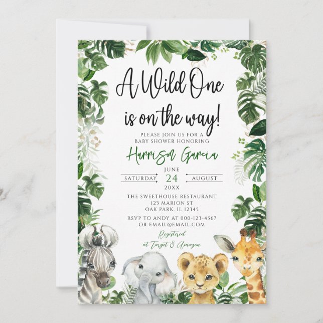 Invitation Baby shower des animaux de Safari de la Jungle tro (Devant)
