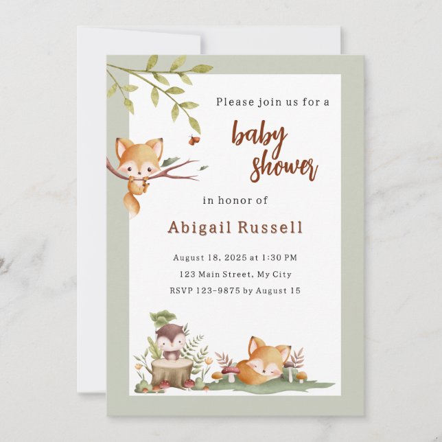 Invitation Baby shower des animaux des bois (Devant)