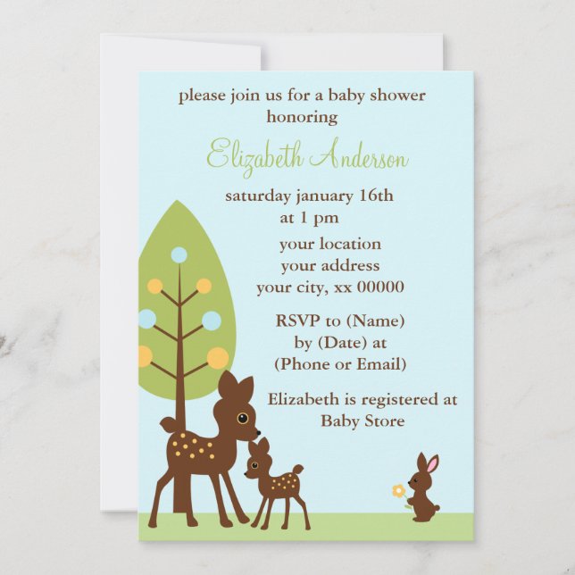 Invitation Baby shower des animaux des bois (Devant)