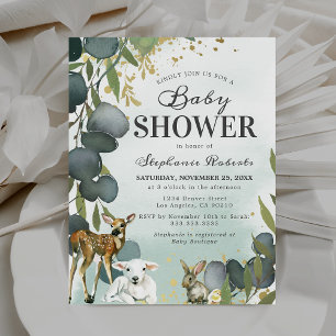 Invitation Baby shower des animaux des bois d'Eucalyptus