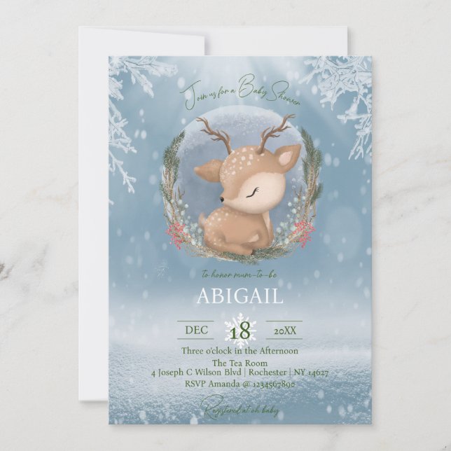 Invitation Baby shower des animaux des bois d'hive (Devant)