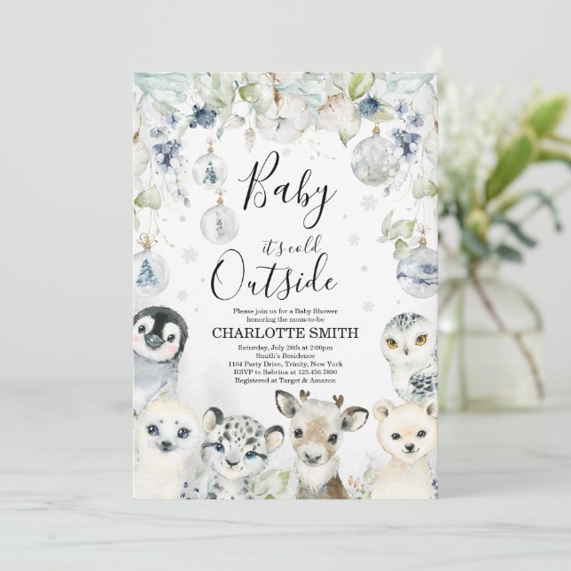 Invitation Baby shower des animaux d'hiver de l'Ar (Debout devant)