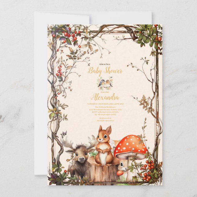 Invitation Baby shower des animaux forestiers (Devant)