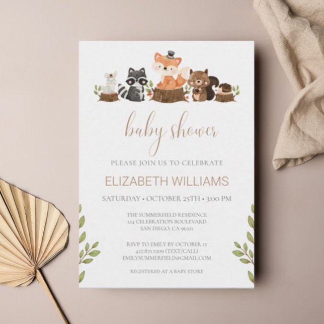 Invitation Baby shower des animaux forestiers neutres selon l (Créateur téléchargé)