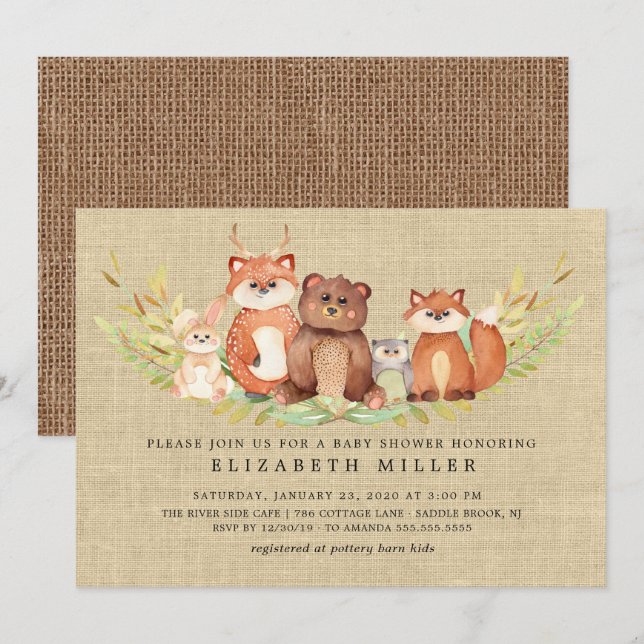 Invitation Baby shower des animaux rustiques de bo (Devant / Derrière)