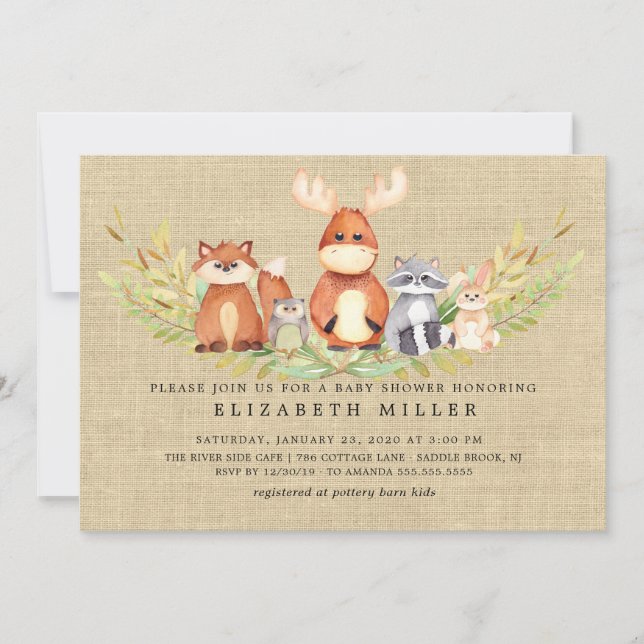 Invitation Baby shower des animaux rustiques de bo (Devant)