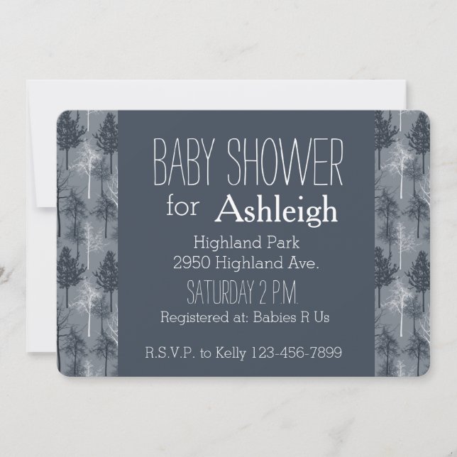 Invitation Baby shower des Arbres Bleus et Blancs (Devant)