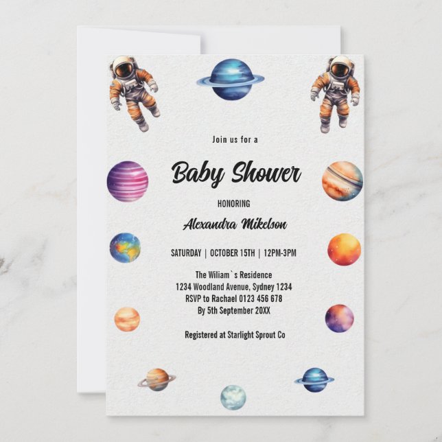 Invitation Baby shower des astronautes spatiaux (Devant)