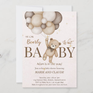 Invitation baby shower des ballons marron de l'ours en peluch
