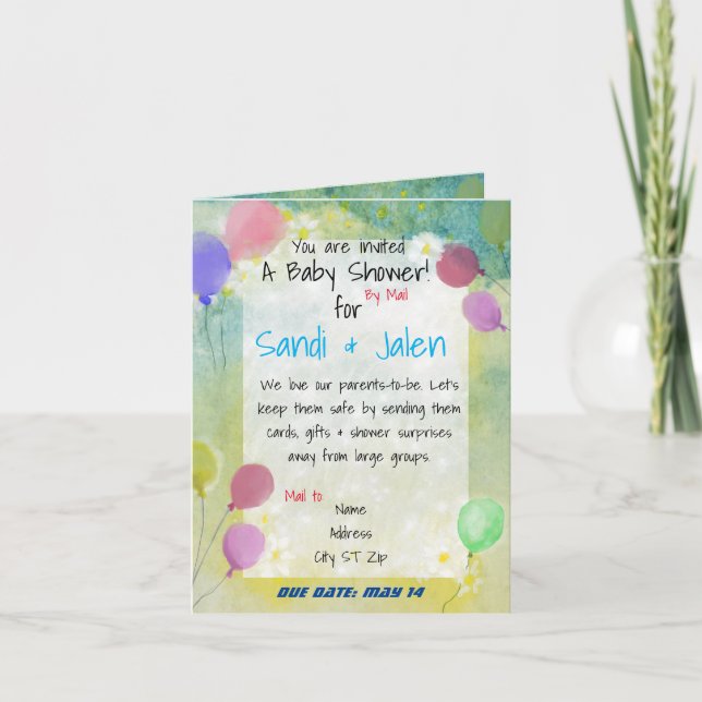 Invitation Baby shower des Balloons Pastel par aquarelle post (Devant)