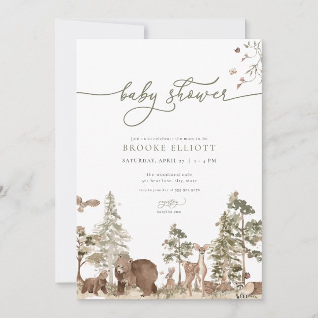 Invitation Baby shower des bois Animaux des bois (Devant)