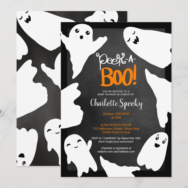 Invitation Baby shower des Bons fantômes d'Halloween (Devant / Derrière)