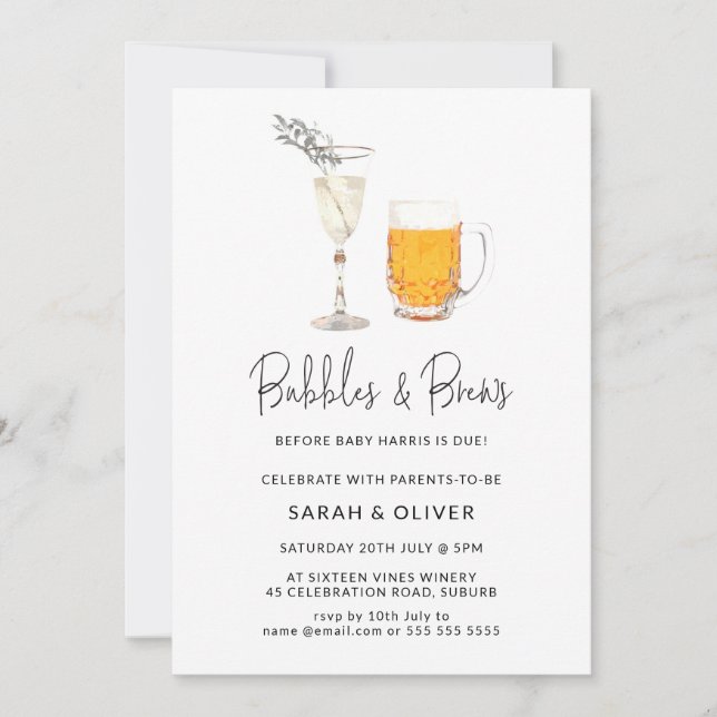 Invitation Baby shower des bulles et des brasseries d'aquarel (Devant)