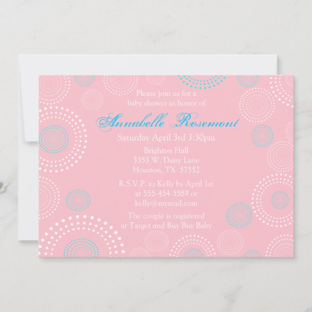 Invitation Baby shower des cercles roses et bleus (Devant)