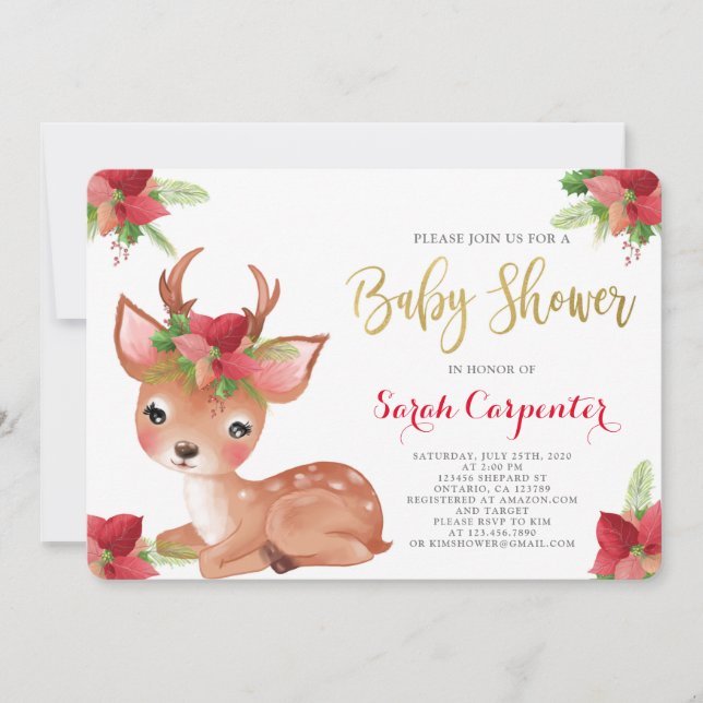 Invitation baby shower des cerfs de Noël (Devant)