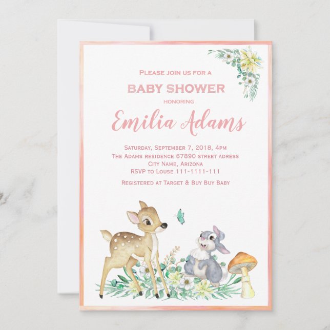 Invitation Baby shower des cerfs et amis (Devant)