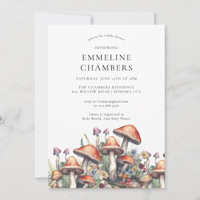 Invitation Baby shower des champignons des forêts de bois (Devant)