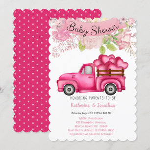 Invitation Baby shower des coeurs de charge de camion rose