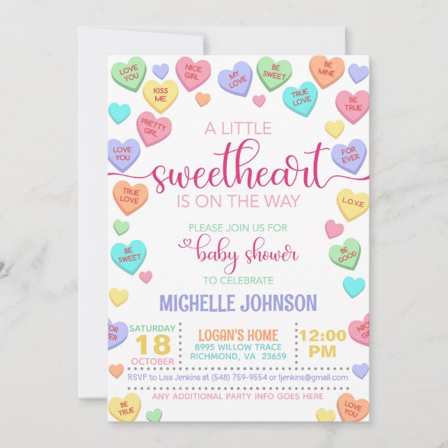 Invitation Baby shower des Coeurs de Conversation Valentine (Devant)