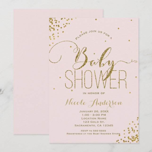 Invitation Baby shower des coins de Parties scintillant de ve (Devant / Derrière)