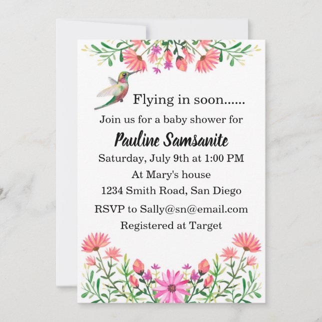 Invitation Baby shower des colibris (Devant)