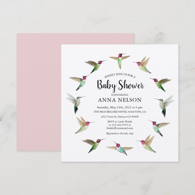 Invitation Baby shower des colibris d'Anna (Devant / Derrière)