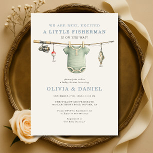 Invitation Baby Shower des couples de pêche Reel Excited