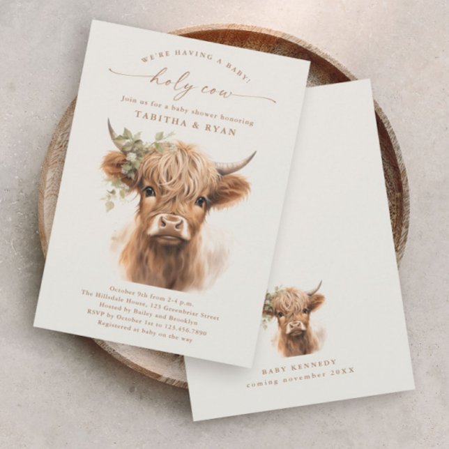 Invitation Baby shower des couples neutres de vache de Boho H (Boho Highland Cow Gender Neutral Couples Baby Shower Invitations.)