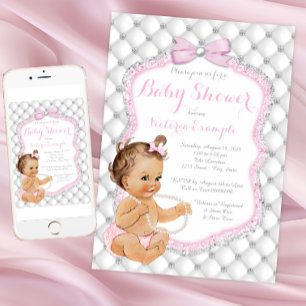 Invitation Baby shower des diamants et des perles