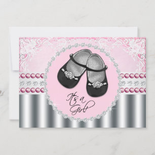 Invitation Baby shower des diamants roses et des perles