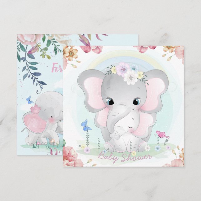 Invitation Baby shower des éléphants (Devant / Derrière)