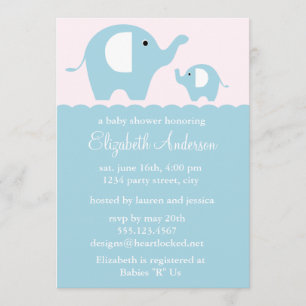 Invitation Baby shower des éléphants bleus