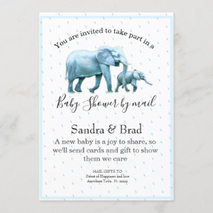 Invitation Baby shower des éléphants de bébé bleu clair