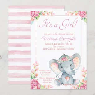 Invitation Baby shower des éléphants de petite fille