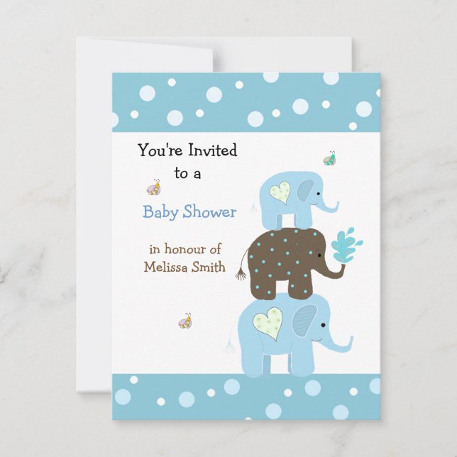 Invitation Baby shower des éléphants empilés (Devant)