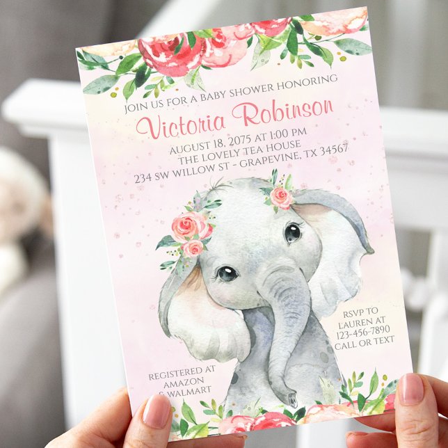 Invitation Baby shower des éléphants floraux (Créateur téléchargé)