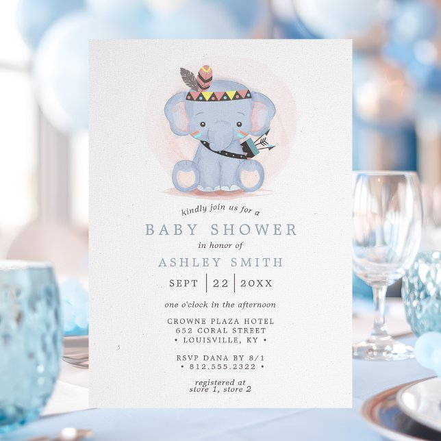 Invitation Baby shower des éléphants tribaux de Boho (Créateur téléchargé)