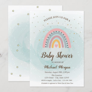 Invitation Baby shower des étoiles arc-en-ciel adorables